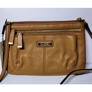 Calvin Klein Small Leather Carmel Crossbody Bag Purse Adjustable Strap NWT